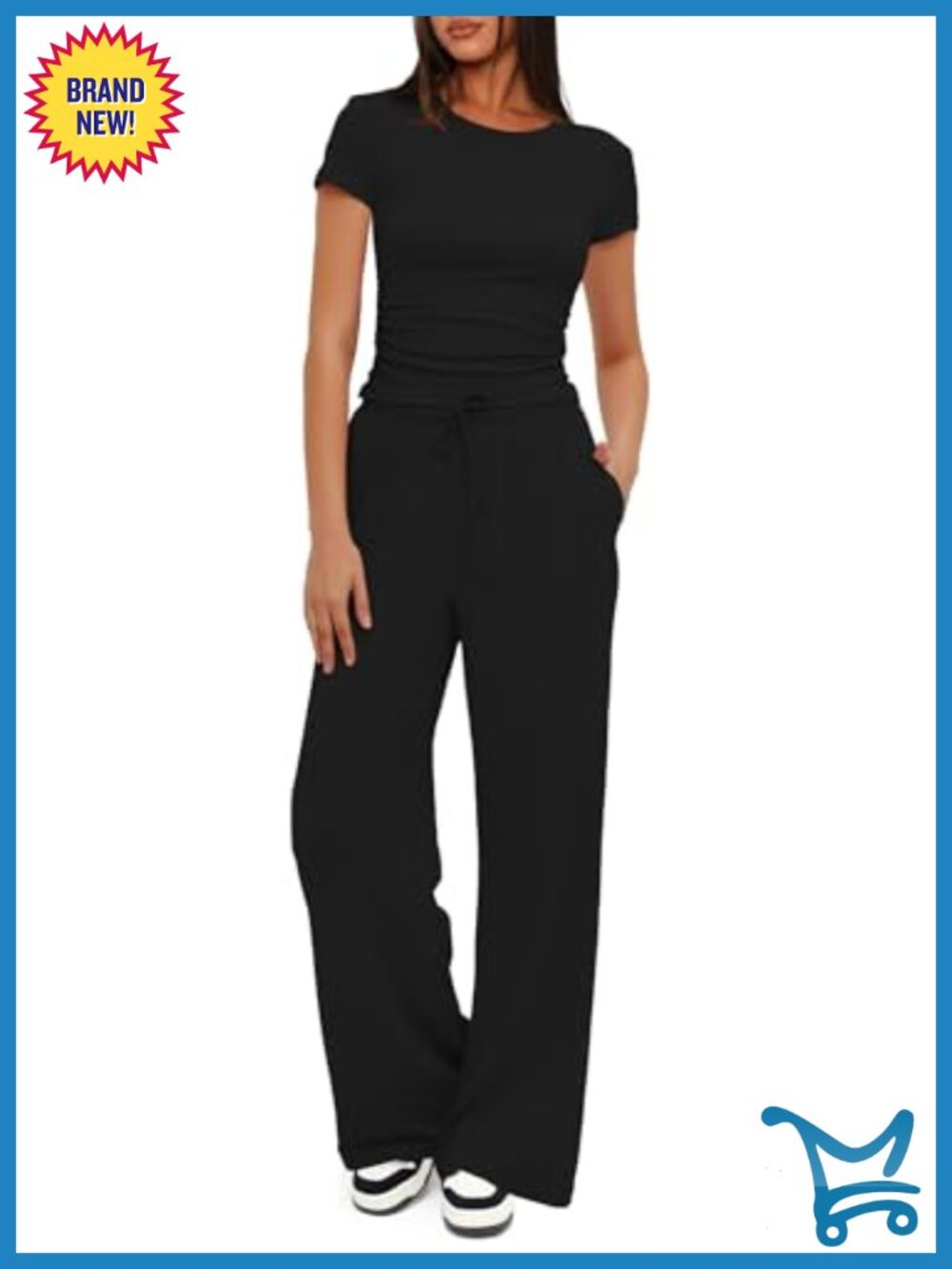 Women's 2 Piece Lounge Set Rayon Spandex Wide Leg Pant Ruched Top Travel Outfit